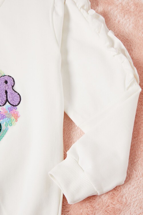 Beyaz Summer Yazı Nakışlı Kız Çocuk Sweatshirt 16587