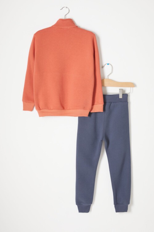 Bordo Fermuarlı Yaka Yazılı Erkek Çocuk Polarlı Eşofman Takımı 16742