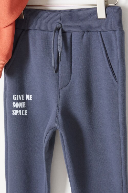 Bordo Fermuarlı Yaka Yazılı Erkek Çocuk Polarlı Eşofman Takımı 16742