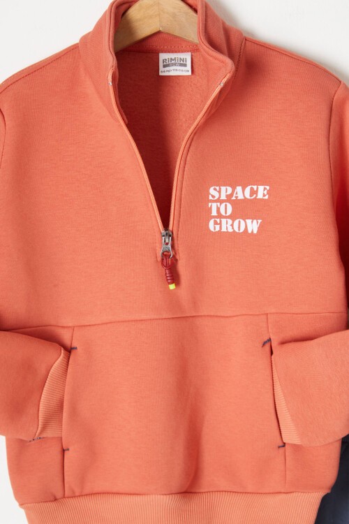 Bordo Fermuarlı Yaka Yazılı Erkek Çocuk Polarlı Eşofman Takımı 16742