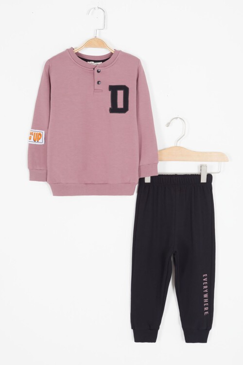 Bordo Harf Nakışlı Çıtçıtlı Erkek Bebek Şardonlu Eşofman Takımı 16797