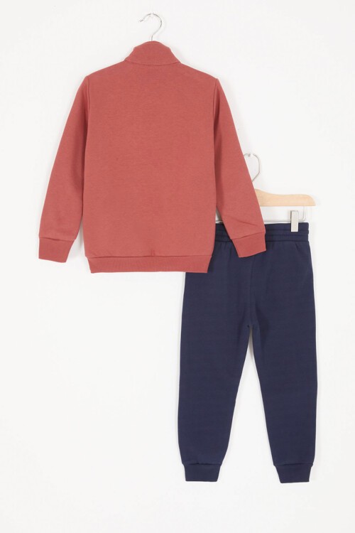 Bordo Just Baskılı Fermuarlı Yaka Erkek Çocuk Şardonlu Eşofman Takımı 16963