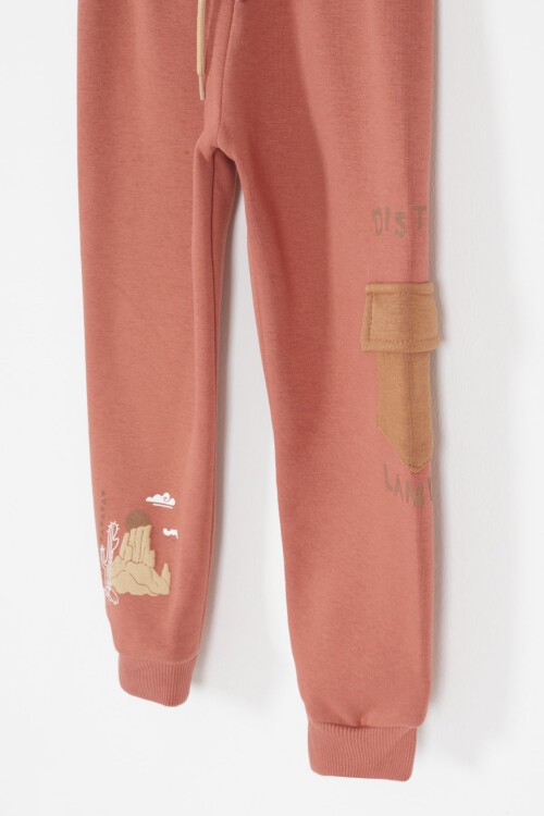 Bordo Kaktüs Baskılı Üç İp Şardonlu Erkek Çocuk Eşofman Takım 17114