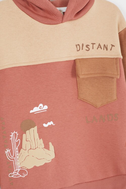 Bordo Kaktüs Baskılı Üç İp Şardonlu Erkek Çocuk Eşofman Takım 17114