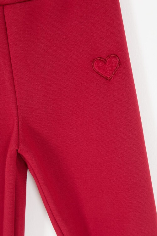 Bordo Kalp Nakışlı İçi Peluş Kız Çocuk Tayt 17091