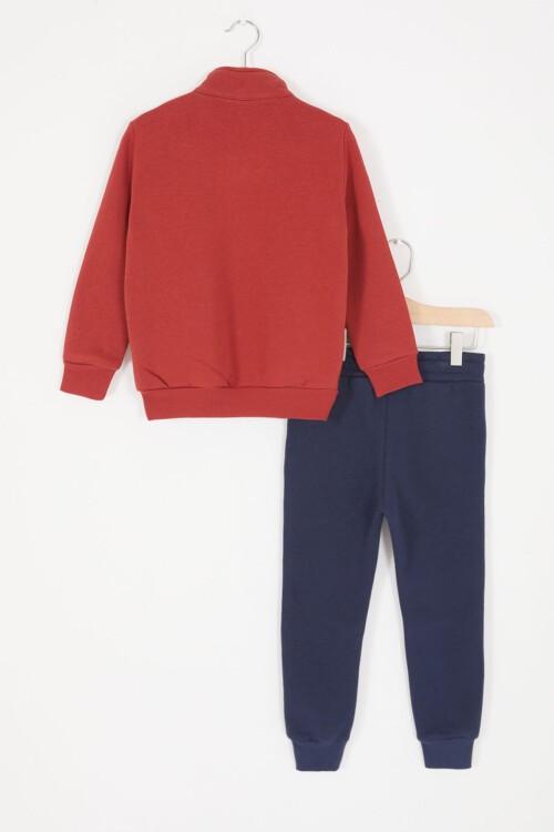 Bordo Kanguru Cepli Fermuar Yakalı Erkek Çocuk Şardonlu Eşofman Takımı 16968