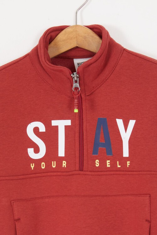 Bordo Kanguru Cepli Fermuar Yakalı Erkek Çocuk Şardonlu Eşofman Takımı 16968