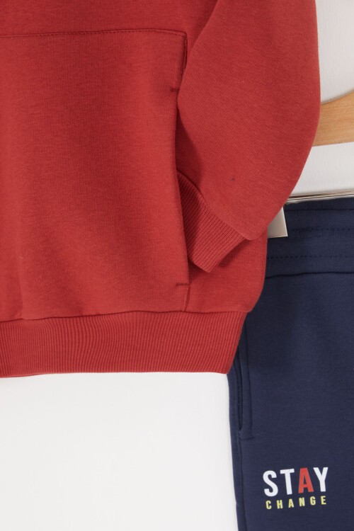 Bordo Kanguru Cepli Fermuar Yakalı Erkek Çocuk Şardonlu Eşofman Takımı 16968