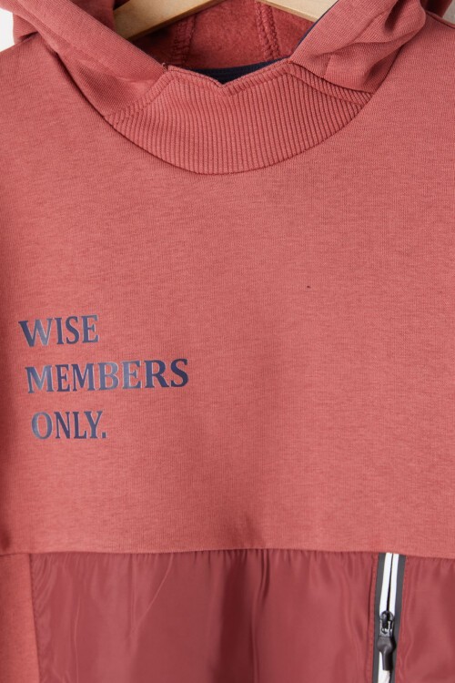 Bordo Kanguru Cepli Polarlı Erkek Çocuk Kapşonlu Eşofman Takımı 16733