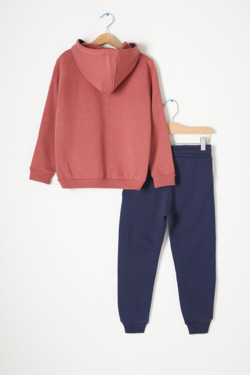 Bordo Kanguru Cepli Polarlı Erkek Çocuk Kapşonlu Eşofman Takımı 16733