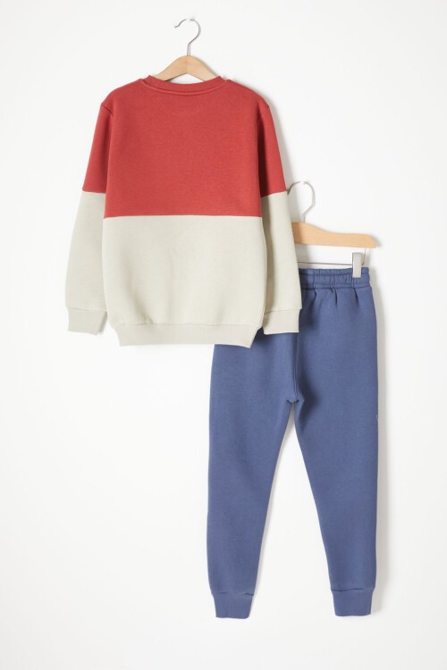 Bordo Kanguru Cepli Yazı Baskılı Erkek Çocuk Polarlı Eşofman Takımı 16734