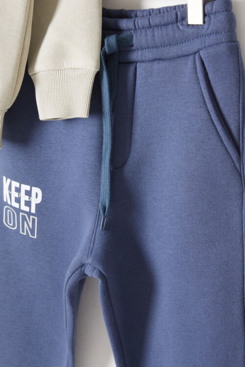 Bordo Kanguru Cepli Yazı Baskılı Erkek Çocuk Polarlı Eşofman Takımı 16734