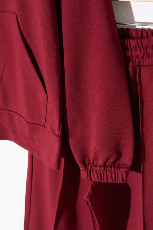 Bordo Kapşonlu Hırkalı Kız Eşofman Takımı 16924