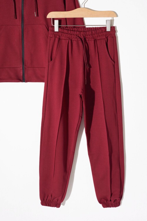 Bordo Kapşonlu Hırkalı Kız Eşofman Takımı 16924