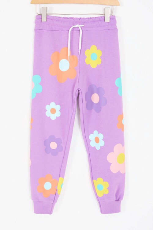 Çiçek Desenli Kız Çocuk Lila Takım 16803