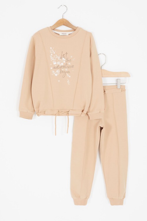 Çiçek Desenli Krem Kız Çocuk Takım 16683