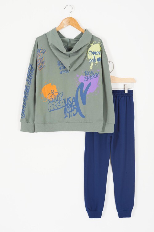 Çocuk Kanguru Cepli Kapüşonlu Eşofman Takımı 17244