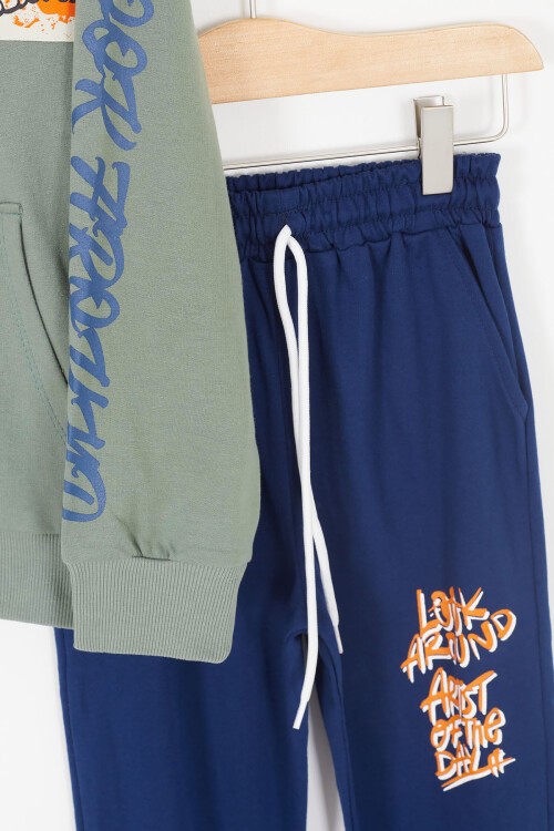 Çocuk Kanguru Cepli Kapüşonlu Eşofman Takımı 17244