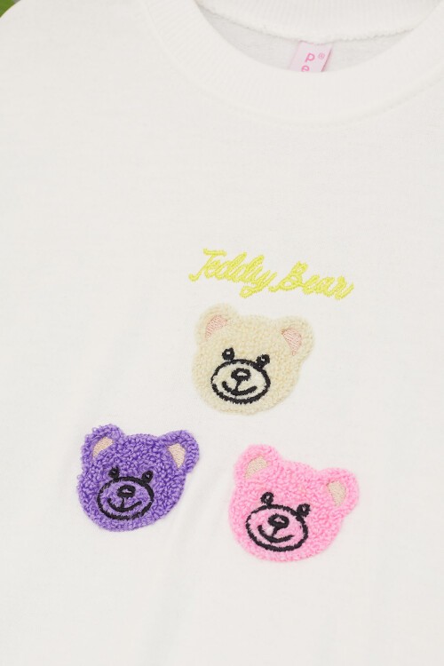 Ekru Ayıcık Nakışlı Kız Çocuk Kız Çocuk Sweatshirt 17197