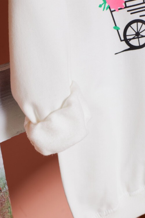 Ekru Çiçekli Tavşan Baskılı Kız Çocuk Sweatshirt 17275