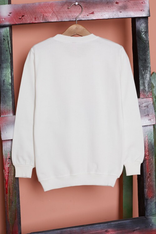 Ekru Çiçekli Tavşan Baskılı Kız Çocuk Sweatshirt 17275