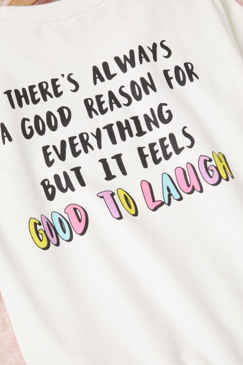 Ekru Gülen Yüz Sırtı Baskılı Kız Çocuk Sweatshirt 16700