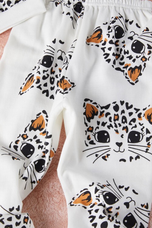 Ekru Kedi Baskılı Kız Çocuk Eşofman Takımı 17316