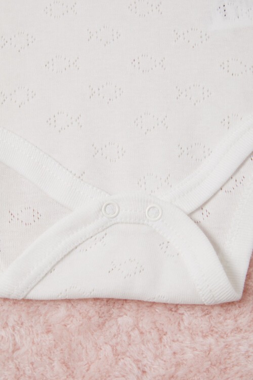 Ekru Kız Bebek Dantel Yakalı Uzun Kol Çıtçıtlı Badi 16841