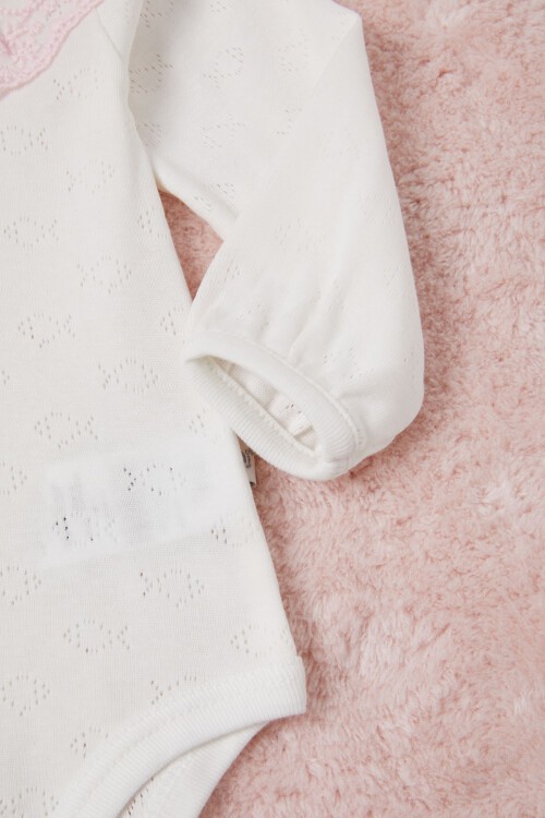 Ekru Kız Bebek Dantel Yakalı Uzun Kol Çıtçıtlı Badi 16841