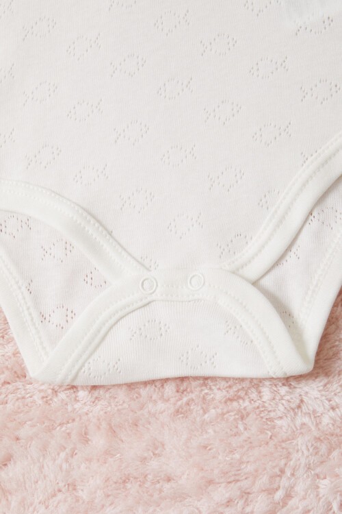 Ekru Kız Bebek Dantel Yakalı Uzun Kol Çıtçıtlı Badi 16842