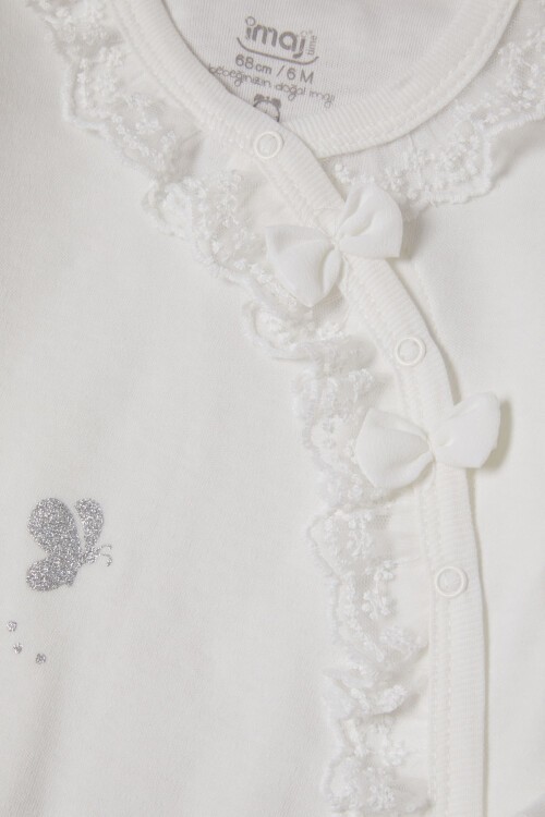 Ekru Kız Bebek Kelebek Baskılı 3lü Tulum Takım 16686