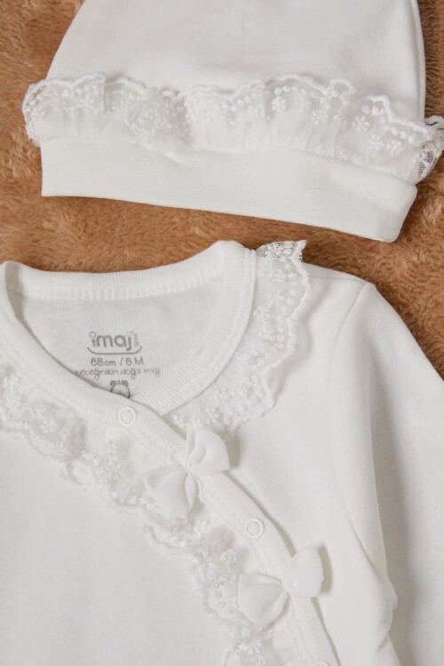 Ekru Kız Bebek Kelebek Baskılı 3lü Tulum Takım 16686