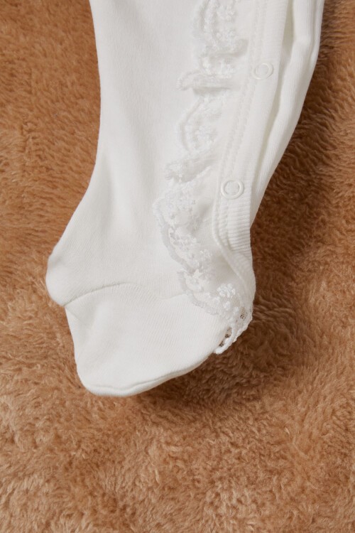 Ekru Kız Bebek Kelebek Baskılı 3lü Tulum Takım 16686