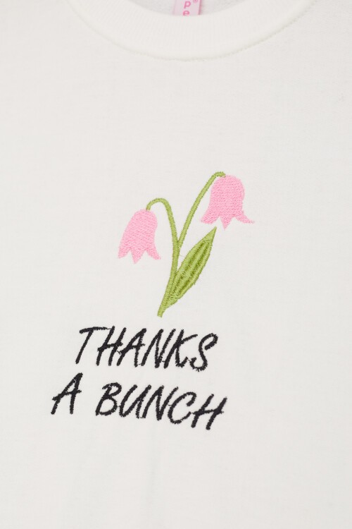 Ekru Lale Nakışlı Kız Çocuk Kız Çocuk Sweatshirt 17209