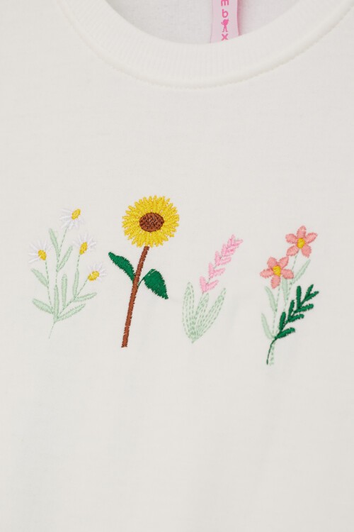 Ekru Papatya Nakışlı Kız Çocuk Kız Çocuk Sweatshirt 17203