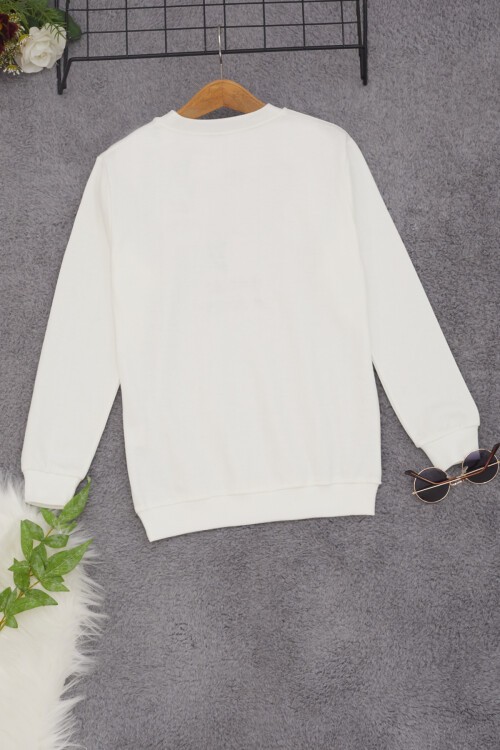 Ekru Papatya Nakışlı Kız Çocuk Kız Çocuk Sweatshirt 17203