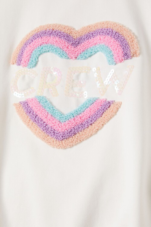 Ekru Renkli Kalp Desenli Payetli Kız Çocuk Sweatshirt 16692