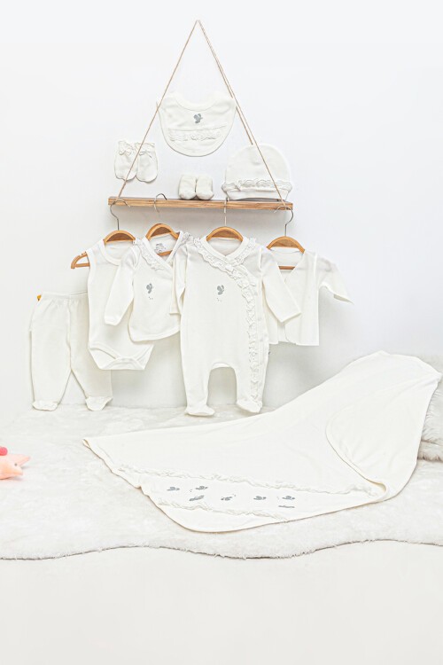 Ekru Simli Kelebek Baskılı 10lu Bebek Hastane Çıkışı Seti 17137