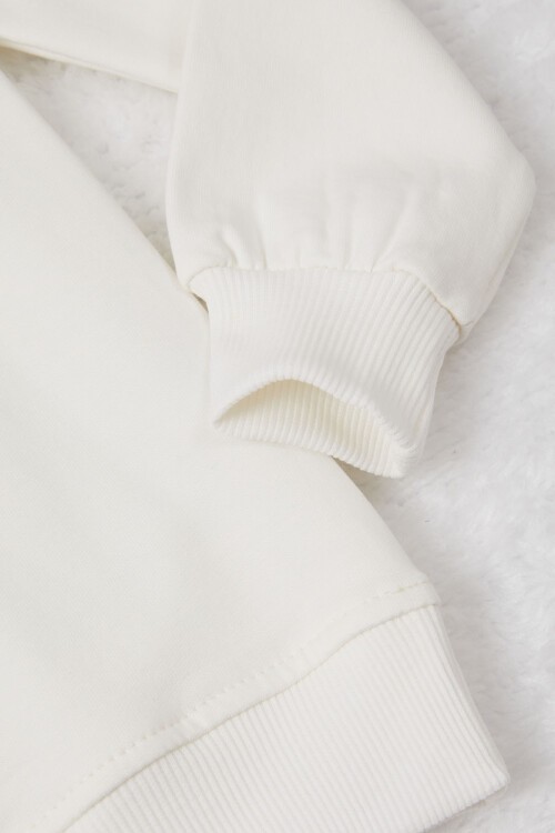 Ekru Tavşan Nakışlı Yazılı Kız Çocuk Sweatshirt 16946