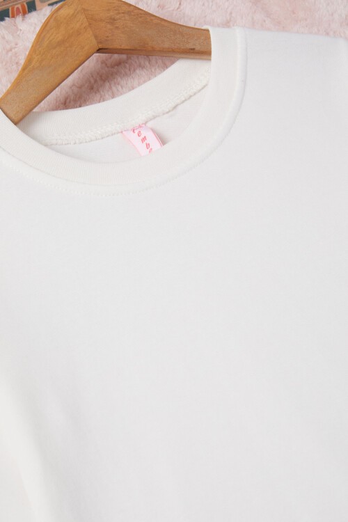 Ekru Uzun Kollu Kız Çocuk Düz Sweatshirt 16576