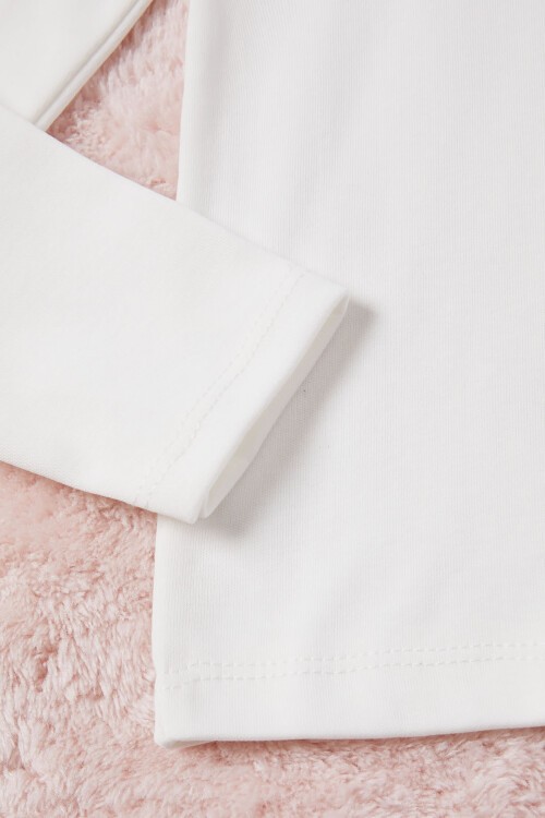 Ekru Uzun Kollu Kız Çocuk Düz Sweatshirt 16576