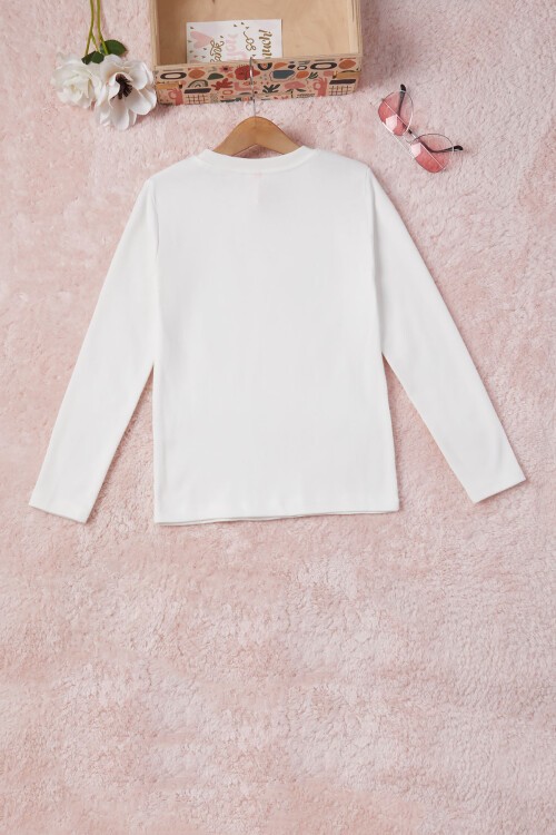 Ekru Uzun Kollu Kız Çocuk Düz Sweatshirt 16576