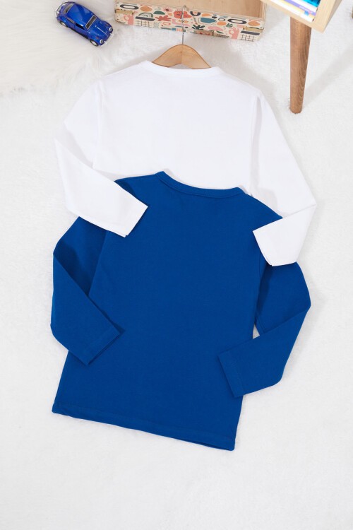 Erkek Bebek Düğmeli Yakalı Cepli 2li Sweatshirt Lacivert-Beyaz 17332