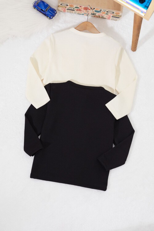 Erkek Bebek Düğmeli Yakalı Cepli 2li Sweatshirt Siyah-Krem 17328