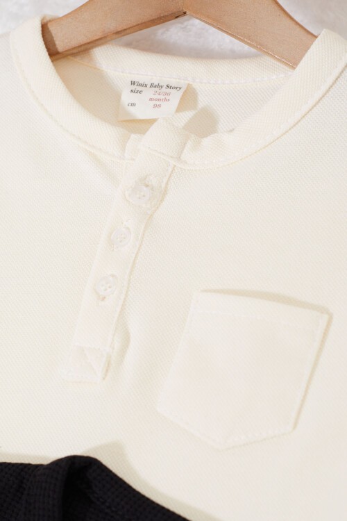 Erkek Bebek Düğmeli Yakalı Cepli 2li Sweatshirt Siyah-Krem 17328