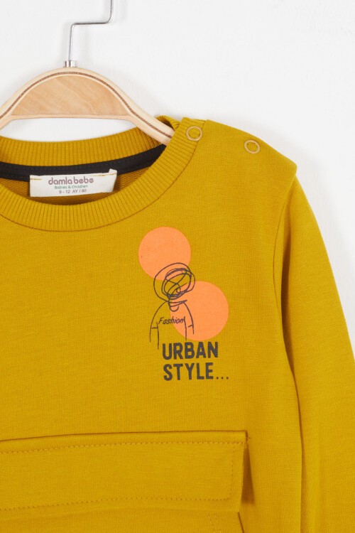 Erkek Bebek Urban Yazı Baskılı Hardal 2li Takım 16674