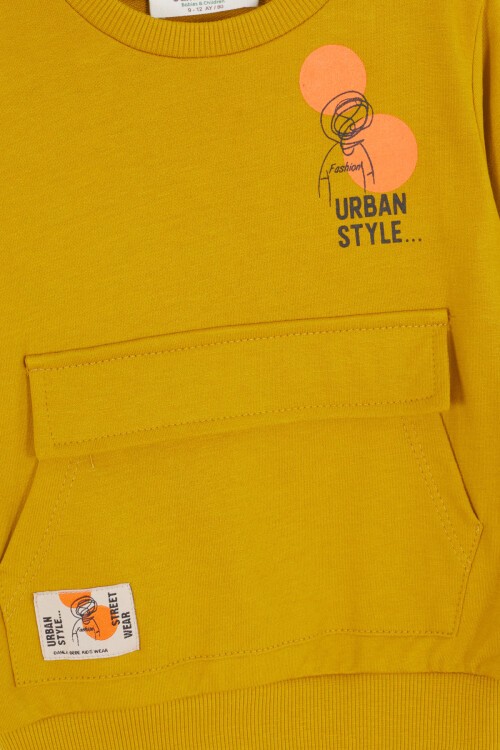 Erkek Bebek Urban Yazı Baskılı Hardal 2li Takım 16674