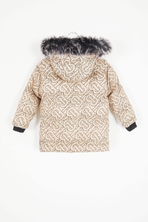 Erkek Çocuk Bej Şişme Mont Siyah Kürklü 15613