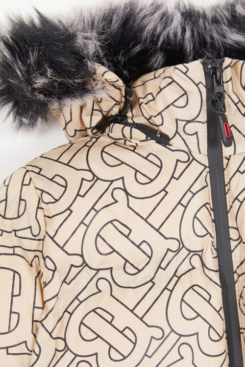 Erkek Çocuk Bej Şişme Mont Siyah Kürklü 15613