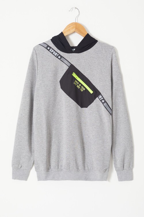 Erkek Çocuk Cepli Kapşonlu Sweatshirt 9-14 Yaş 14021